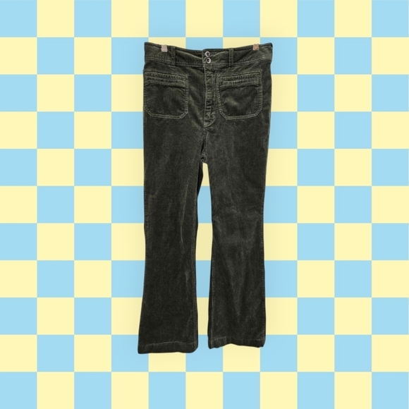 Anthropologie Pilcro Olive Green Wide Leg Corduroy Trousers Pants Size 30 Patch - Picture 1 of 9